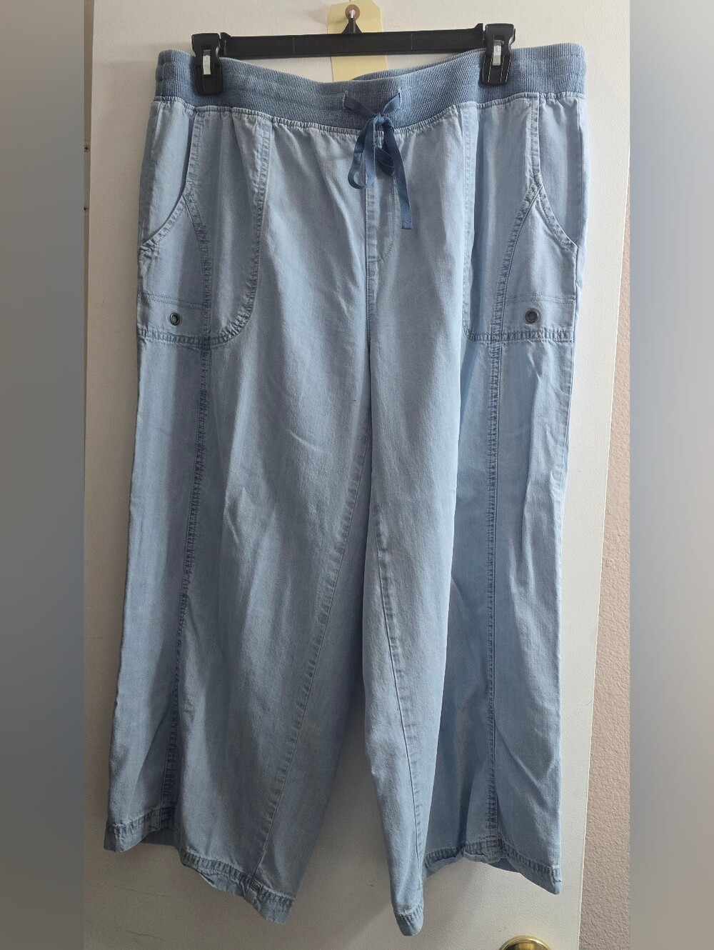 231 Intro Love The Fit Light Blue Wide-Leg Chambray Drawstring Pants